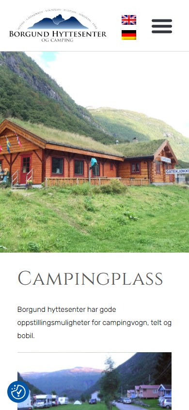 Campingplass-siden til Borgund Hyttesenter i mobilformat