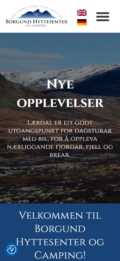 Borgund Hyttesenter sin hjemmeside i mobilformat