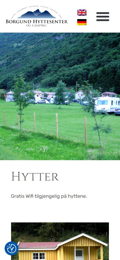 Hyttesiden til Borgund Hyttesenter i mobilformat