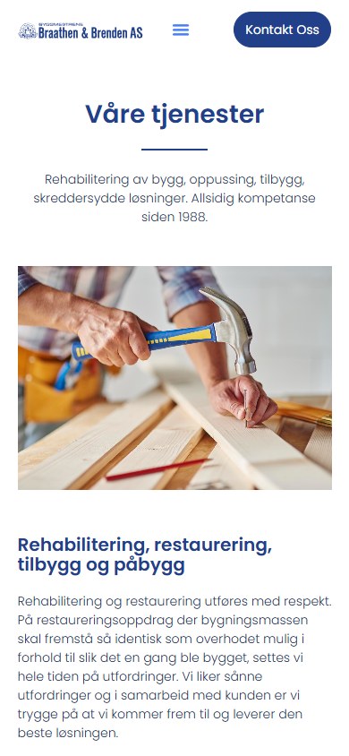 Tjenestesiden til Byggmestrene Braathen & Brenden i mobilformat