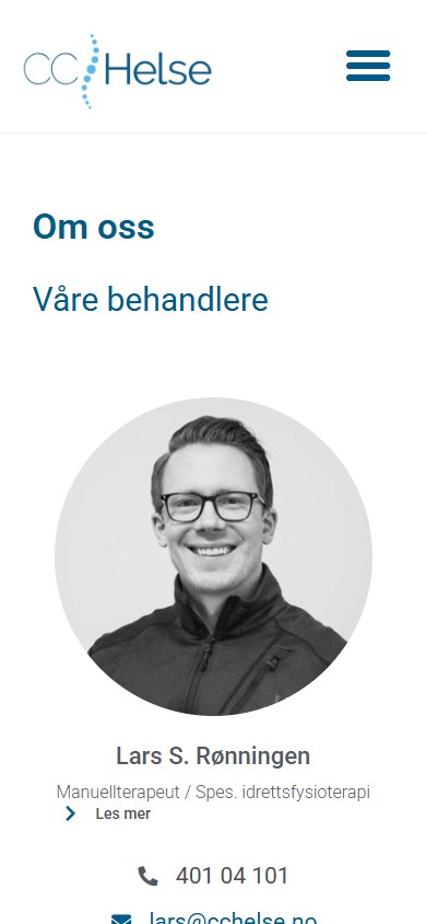 Behandlersiden til CC Helse i mobilformat