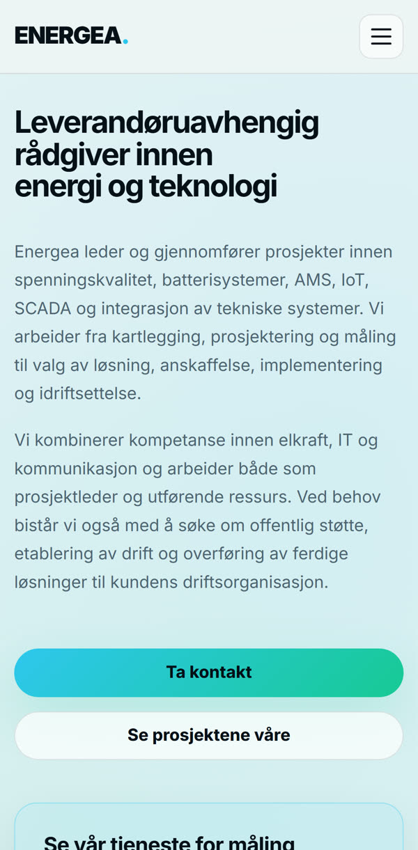 Energea sin hjemmeside i mobilformat