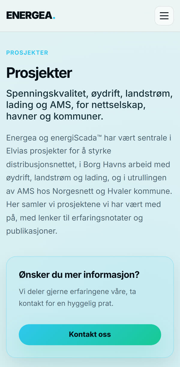 Prosjektsiden til Energea i mobilformat