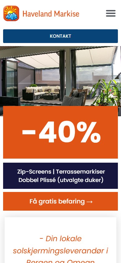 Haveland Markise sin hjemmeside i mobilformat