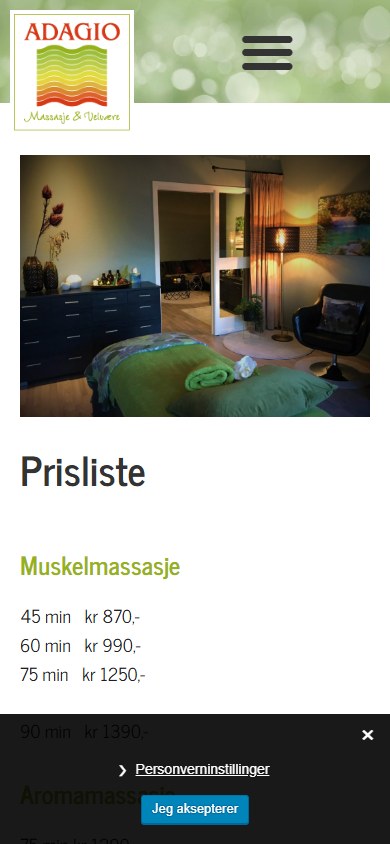Prislisten til Adagio Massasje og Velvære i mobilformat