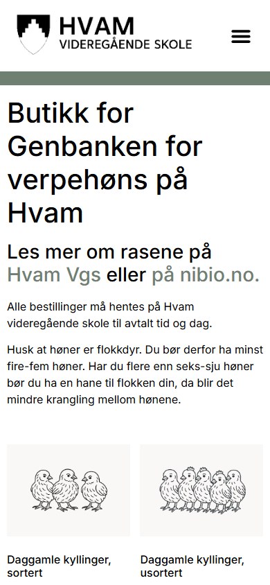 Nettbutikken til Genbanken for verpehøns i mobilformat