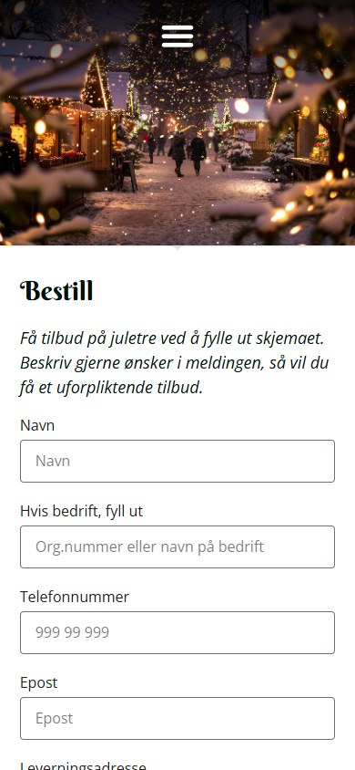 Bestillingssiden til Juletrekompaniet i mobilformat