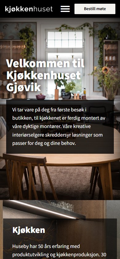 Kjøkkenhuset sin hjemmeside i mobilformat