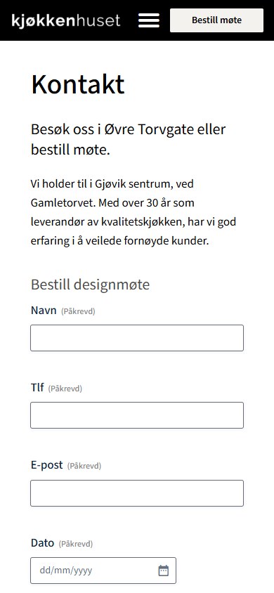 Kontaktsiden til Kjøkkenhuset i mobilformat