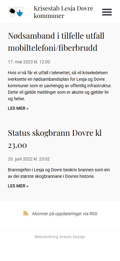 Krisestab Lesja og Dovre sin hjemmeside i mobilformat