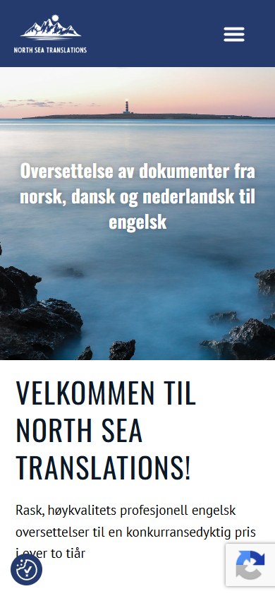 North Sea Translations sin hjemmeside i mobilformat