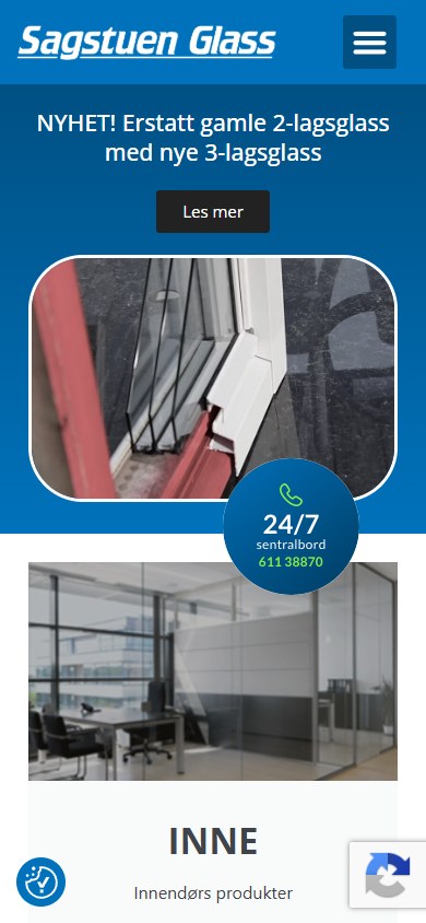 Sagstuen Glass sin hjemmeside i mobilformat