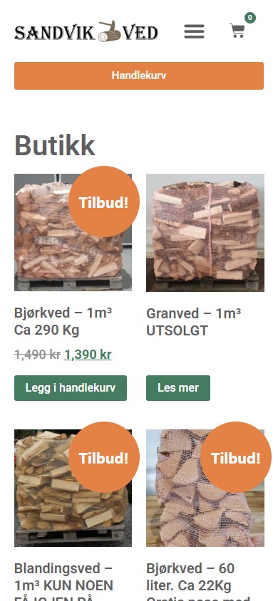 Nettbutikken til Sandvik Ved i mobilformat