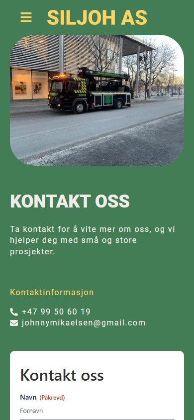 Kontaktsiden til Siljoh i mobilformat