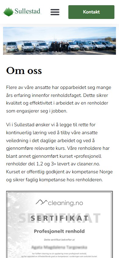 Om oss-siden til Sullestad i mobilformat