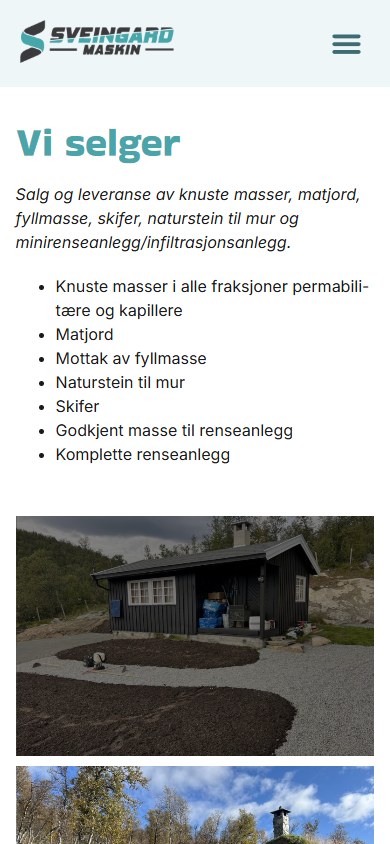 Salgssiden til Sveingard Maskin i mobilformat