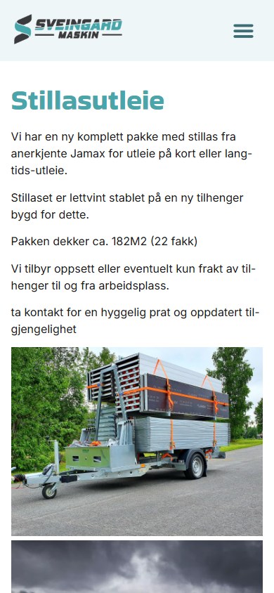 Siden om stillasutleie hos Sveingard Maskin i mobilformat