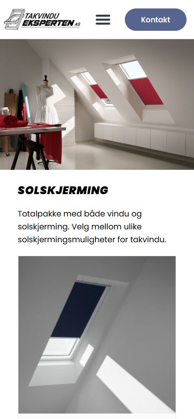 Solskjermingssiden til Takvindueksperten i mobilformat