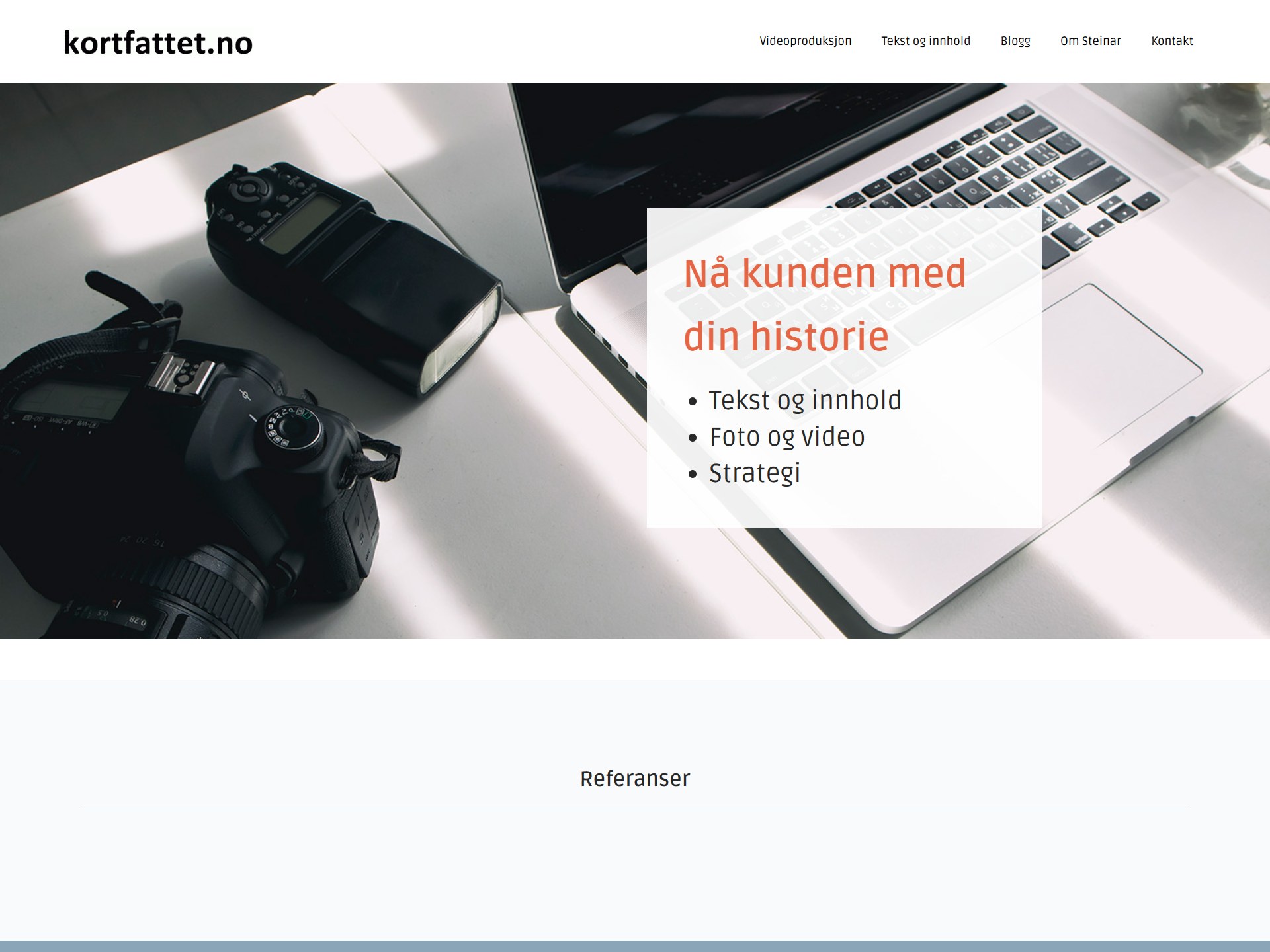 Skjermbilde av hjemmesiden til Kortfattet.no