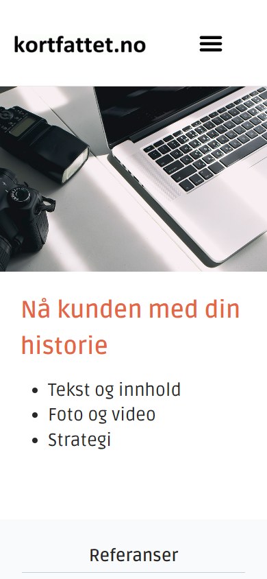 Kortfattet.no sin hjemmeside i mobilformat