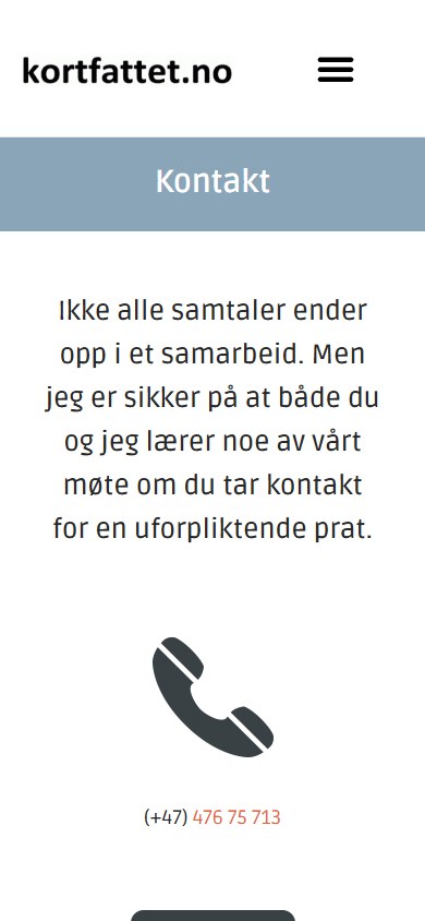 Kontaktsiden til Kortfattet.no i mobilformat
