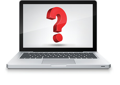 laptop med spørsmålstegn
