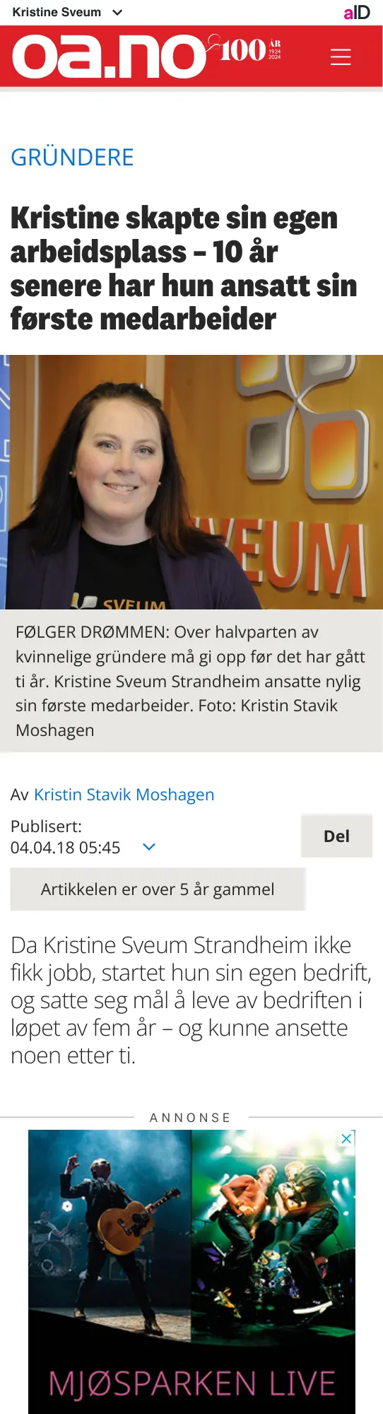 Faksimile av oppslaget i Oppland Arbeiderblad: Artikkel i OA: Skapte sin egen arbeidsplass