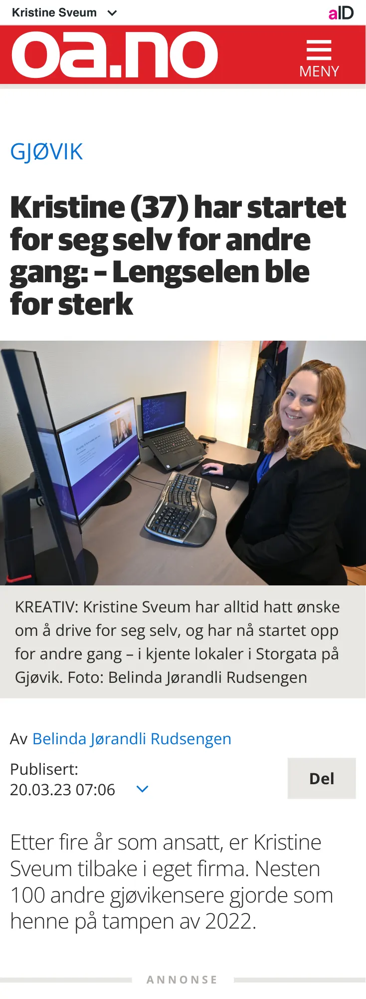 Faksimile av oppslaget i Oppland Arbeiderblad: Starter opp for andre gang