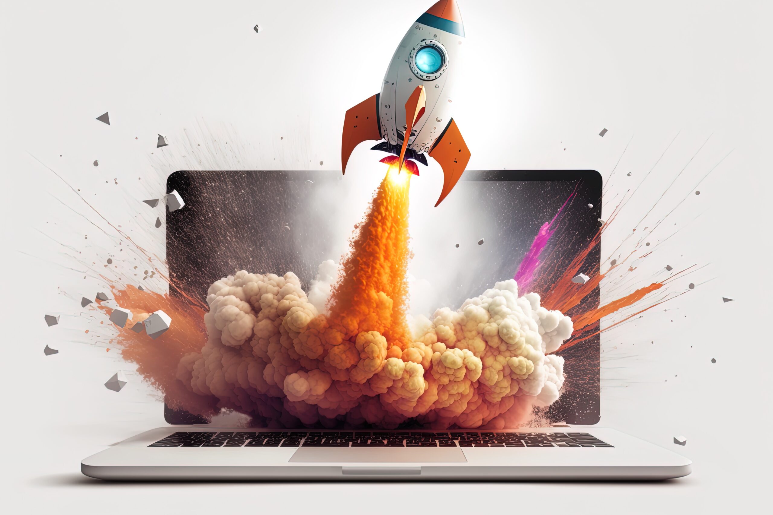 Rakett i full fart ut av en laptop scaled